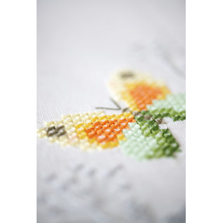 Tafelkleed kit Grijze bloemen met kleurige vlinder