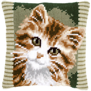 Kruissteekkussen kit Bruine poes