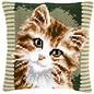 Kruissteekkussen kit Bruine poes