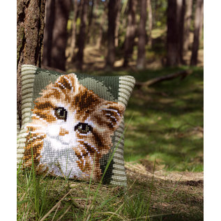 Kruissteekkussen kit Bruine poes