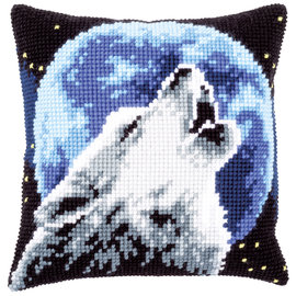 Voorgetekend kruissteekkussen 40x40cm, huilende wolf