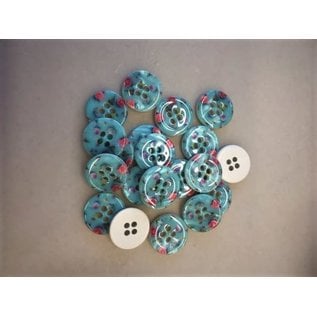 Knoop rond 15mm bloemenprint 2770-24 blauw per stuk