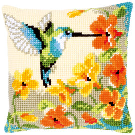 Kruissteekkussen kit Kolibri met bloemen