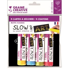 SACHET 4 CRAYONS SLOW & ART + 5 CARTES MANDALA NOIR