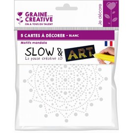 5 KAARTEN OM TE DECOREREN SLOW & ART 350g 15X15 CM - MANDALA WIT