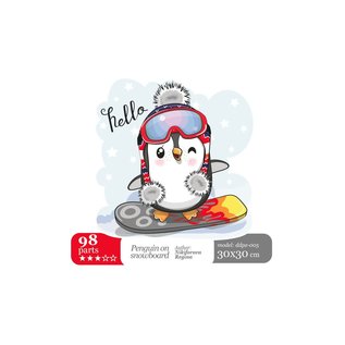 Houten Puzzel Pinguin on a snowboard 30x30cm