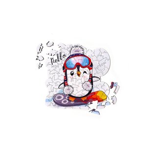 Houten Puzzel Pinguin on a snowboard 30x30cm