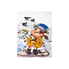 Houten Puzzel Bull on a snowboard 29x30cm