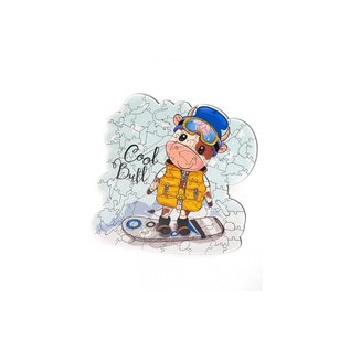 Houten Puzzel Bull on a snowboard 29x30cm