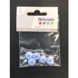 5 Siliconeparels UFO 12x7mm licht blauw