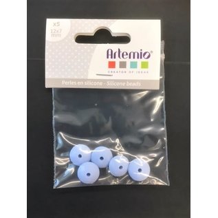 5 Siliconeparels UFO 12x7mm licht blauw