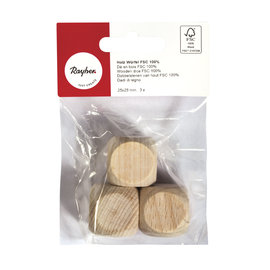 Rayher Houten dobbelstenen, natuur, 3 stuks