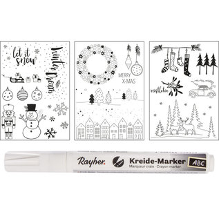 Rayher Raamschilder patronen winter/Kerstmis, 3 Patronen + 1 Krijtmarker