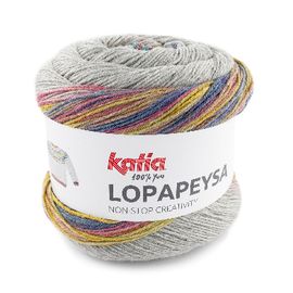 Katia Lopapeysa 200 Medium bleekrood-Turquoise-Geelgroen bad 43708