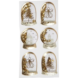 Shaker stickers, goud, Engel, Boom, Kerk, Huis (Kerst) 6st.