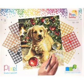 Pixel kit Goldenretriever puppy christmastree | 9 basisplaten