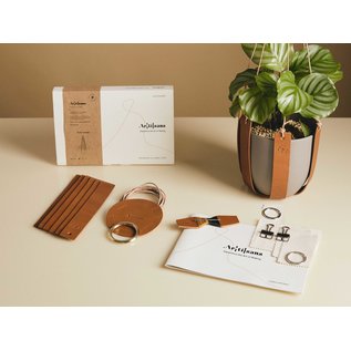 Plant Hanger - Premium Leather DIY Kit, Personally Crafted, Experience in a box - tan