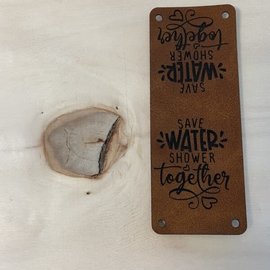 Kunstleren label - Save water shower together - rechthoekig 4x10cm per stuk