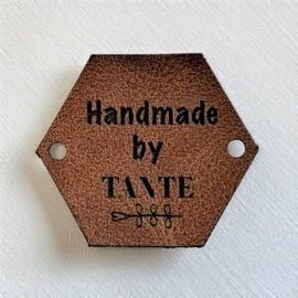 Kunstleren label - Handmade by tante - hexagon 14x1,5cm per stuk