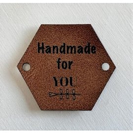 Kunstleren label - Handmade for YOU - hexagon 4cm per stuk