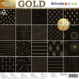 40 Papieren Scrapbooking, Multicolor, 30,5 x 30,5 cm  zwart-Goud 100gr/m²