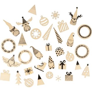 34 houten MINI SILHOUETTES Christmas