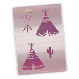 Sjabloon Native American Teepee Stencil Set - Tipi, Arrows, Cactus Stencil Template Set