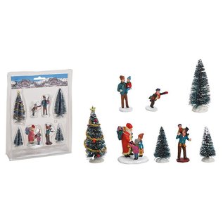 Miniatuur set figuren, boom 5-10 cm H gemaakt van kunststof, veelkleurige set van 8, (B / H / D) 21x27x6cm