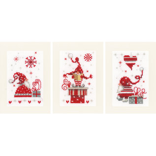 Wenskaarten kerstkabouters met cadeaus, set van 3 kaarten