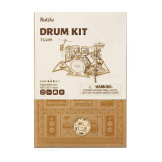 Robotime 3D Houten Puzzel Muziekinstrument Drumstel, 19x13,5x11cm