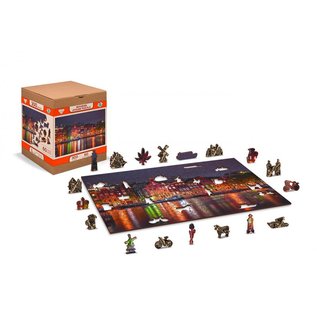 Wooden City 2in1 Legpuzzel, Amsterdam bij Nacht, 37,5x25,4cm