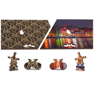 Wooden City 2in1 Legpuzzel, Amsterdam bij Nacht, 37,5x25,4cm