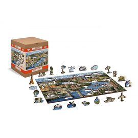 Wooden City, 2in1 Houten Legpuzzel, World Landmarks, 37,5x25,4cm