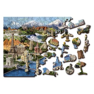 Wooden City, 2in1 Houten Legpuzzel, World Landmarks, 37,5x25,4cm