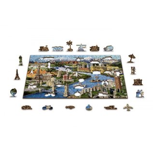 Wooden City, 2in1 Houten Legpuzzel, World Landmarks, 37,5x25,4cm