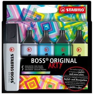 Stabilo: Overlijner "Boss Original ARTY" set van 5 stuks - Cool colors