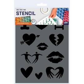 Valentijn sjabloon - I Love, Liefde, Kus, Lippen, Hartje - Kunststof A4 stencil - Kindvriendelijk sjabloon geschikt voor schilderen, muren, meubilair, taarten en andere doeleinden