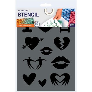 Valentijn sjabloon - I Love, Liefde, Kus, Lippen, Hartje - Kunststof A4 stencil - Kindvriendelijk sjabloon geschikt voor schilderen, muren, meubilair, taarten en andere doeleinden
