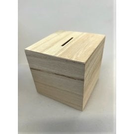 Houten spaarpot 8,7x8,7cm