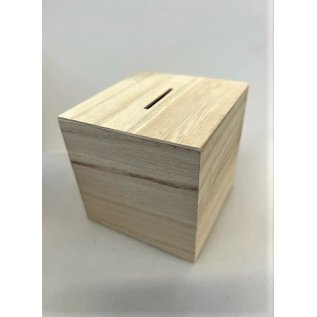 Houten spaarpot 8,7x8,7cm