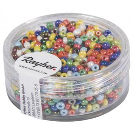 Rocailles, 2 mm 0, opaques lustre, assorties, boite 17g