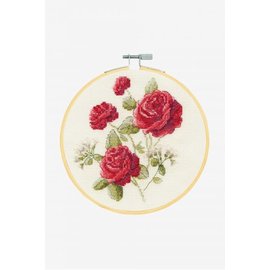 Kruissteek pakket "Rode Rozen" met borduurring 18cm