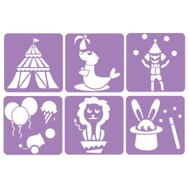 6 Circus stencils in onbreekbaar plastic - 14 x 14 cm
