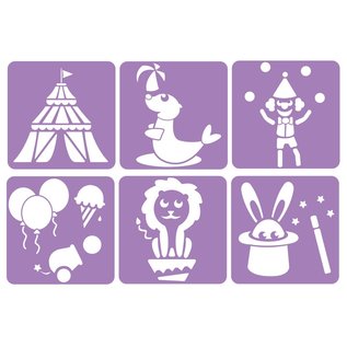 6 Circus stencils in onbreekbaar plastic - 14 x 14 cm