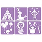 6 Circus stencils in onbreekbaar plastic - 14 x 14 cm