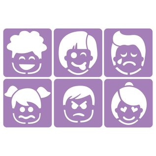6 LES EMOTIES stencils in onbreekbaar plastic - 14 x 14 cm