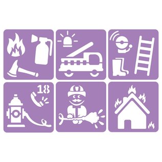 6 De brandweer stencils in onbreekbaar plastic - 14 x 14 cm