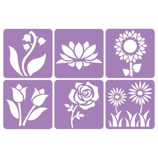 6 Bloemen stencils in onbreekbaar plastic - 14 x 14 cm