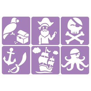 6 Piraten stencils in onbreekbaar plastic - 14 x 14 cm