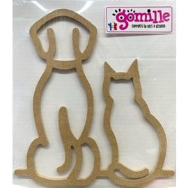 Houten silhouette kat en hond